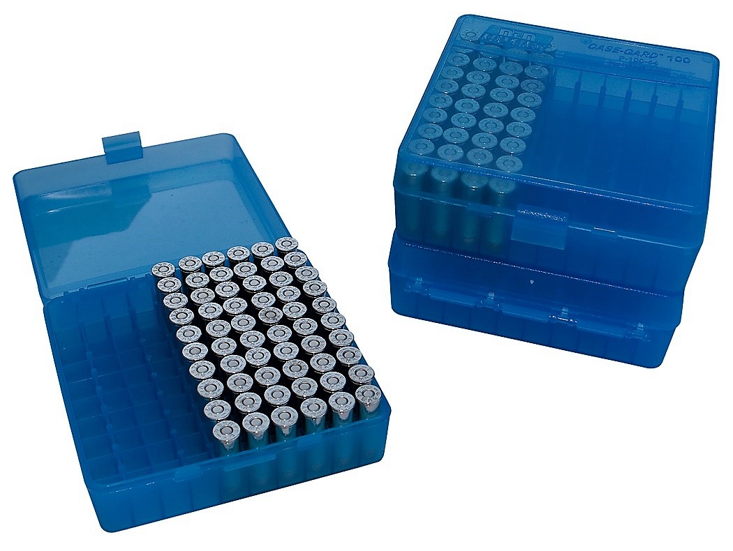 MTM P100-9 Flip-Top Ammo Box CLEAR BLUE content 100